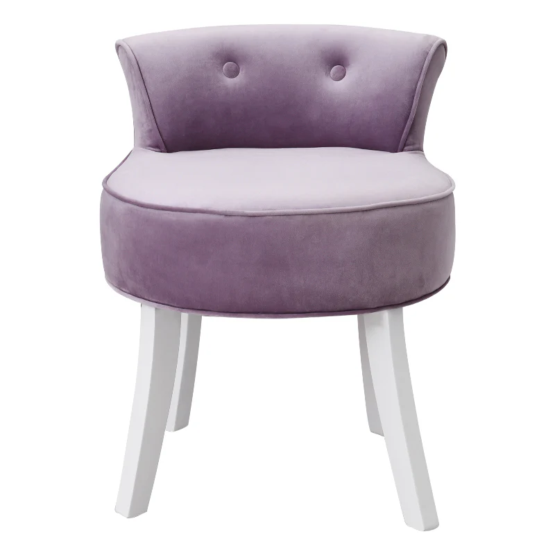 Livingandhome Upholstered Velvet Vanity Dressing Table Stool with Low Backrest - Image 9