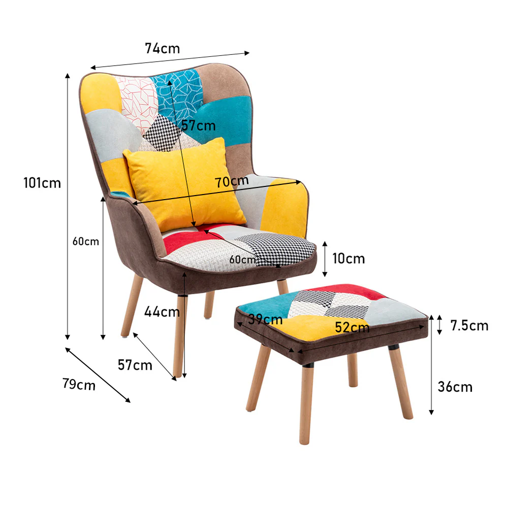 Livingandhome Upholstered Wingback Armchair with Footrest and Cushion - Image 8