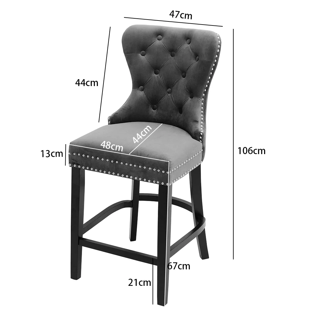 Livingandhome Velvet Bar Stool Bar Chair Dining Stool for Open Kitchen Counter - Image 2