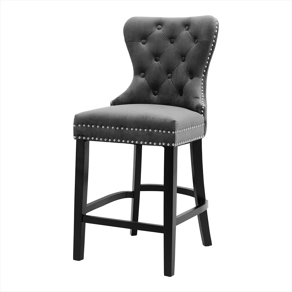 Livingandhome Velvet Bar Stool Bar Chair Dining Stool for Open Kitchen Counter - Image 7