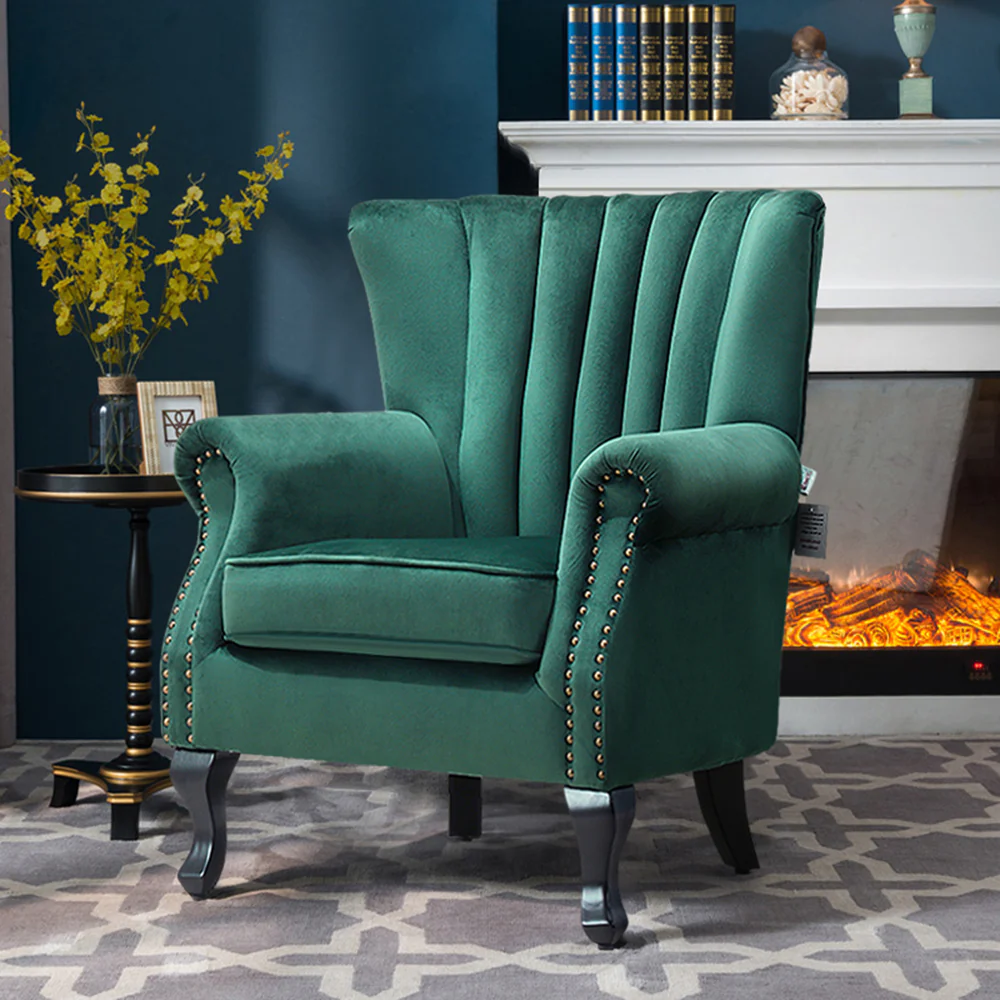Livingandhome Velvet Channel-Tufted Armchair - Image 2