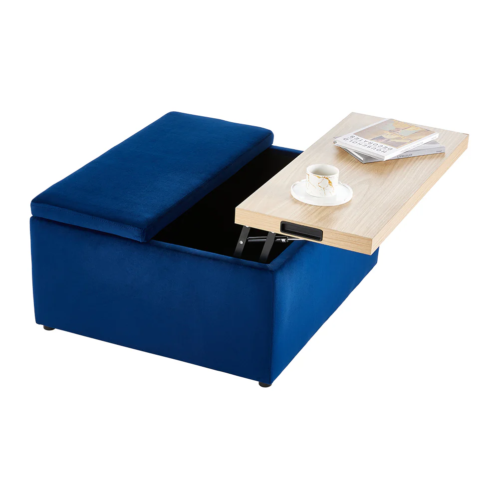 Livingandhome Velvet Storage Stool with Side Table - Image 5