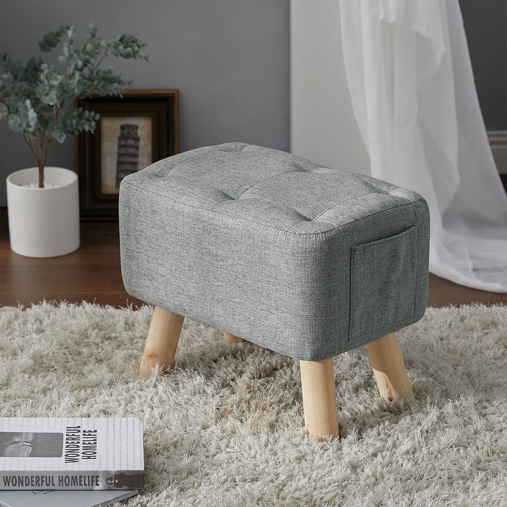 Livingandhome Versatile Linen Ottoman with Storage Pocket - Image 2