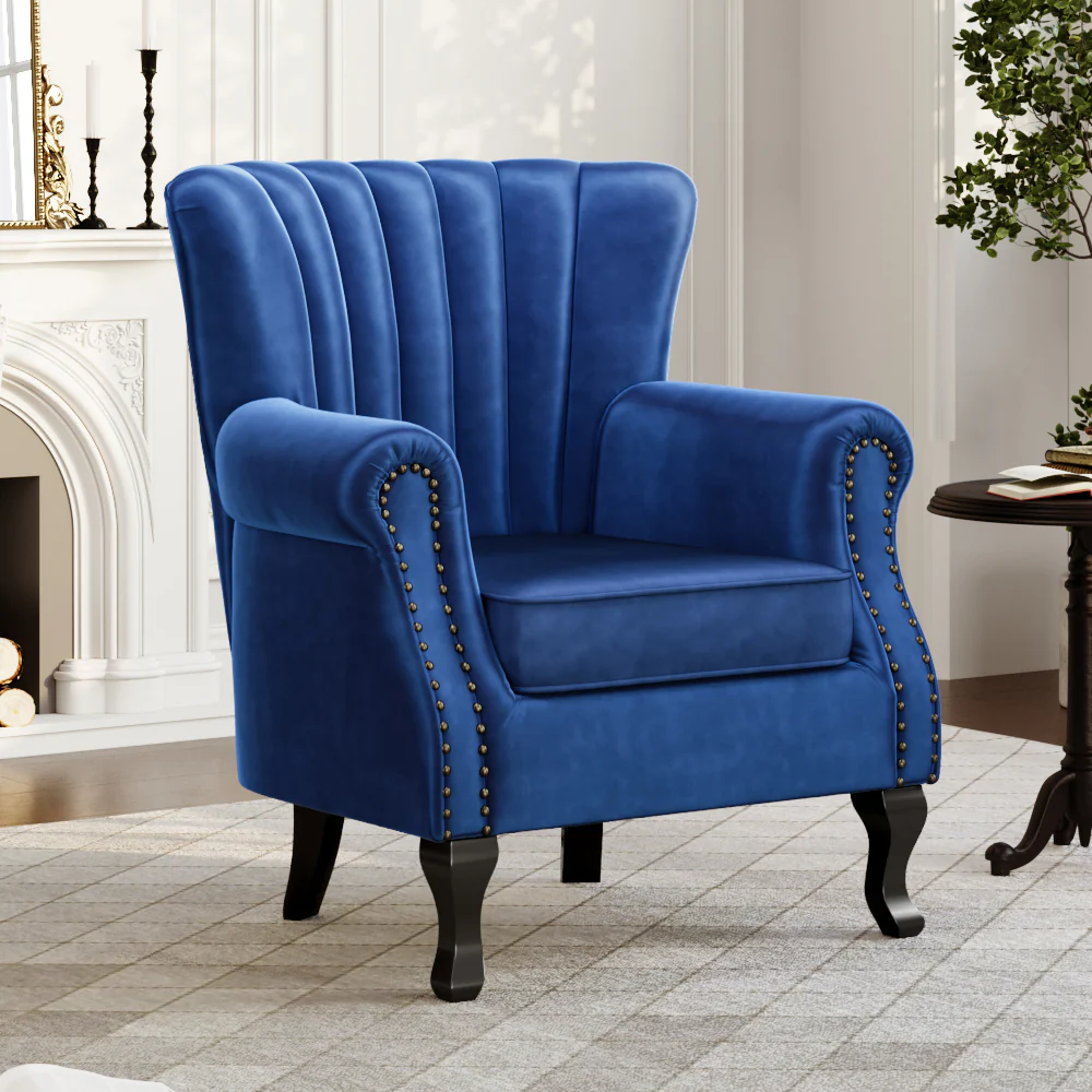 Livingandhome Vintage Old-fashion Velvet Wing Back Armchair with Studs