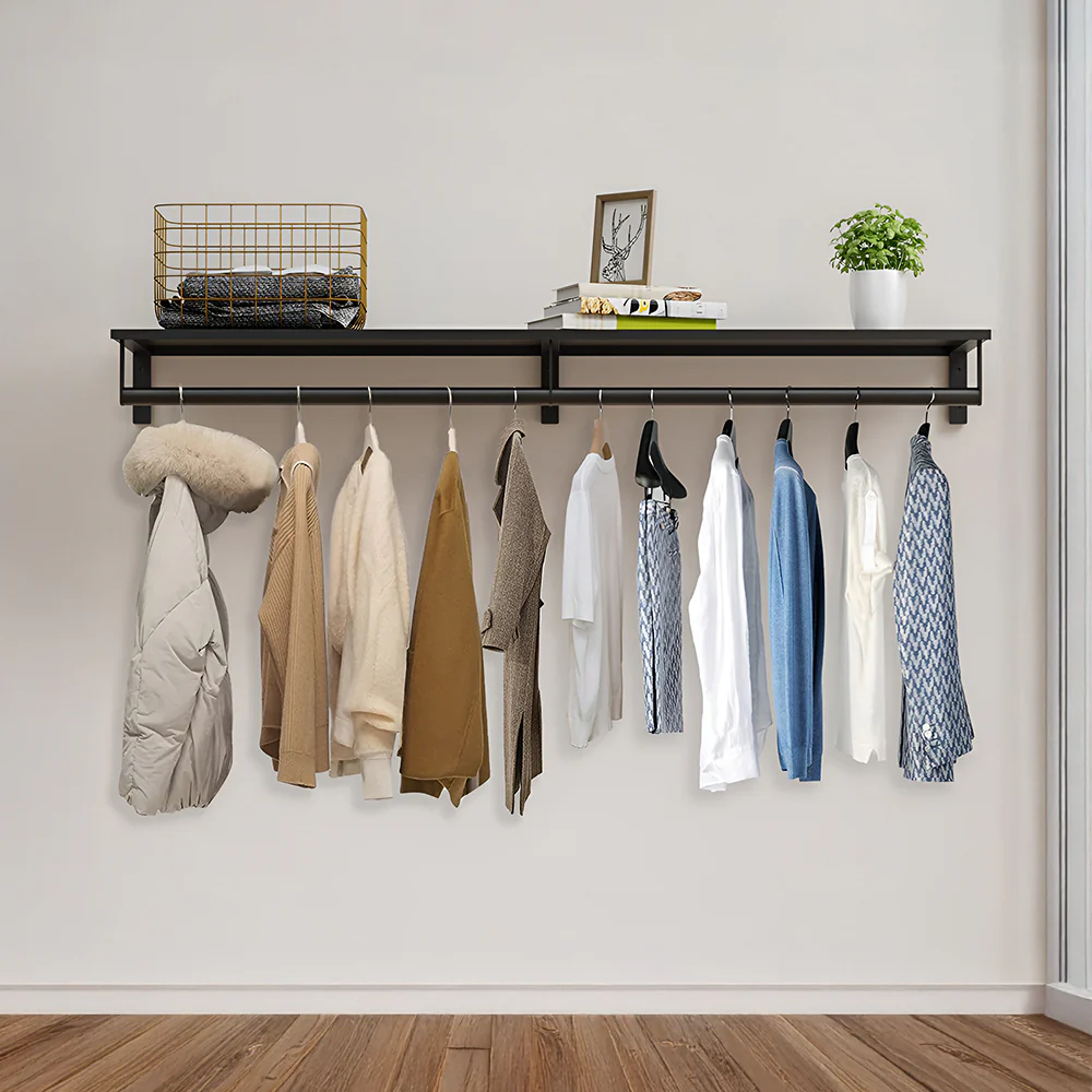 Livingandhome Wall Mounted Clothes Rack with Top Shelf