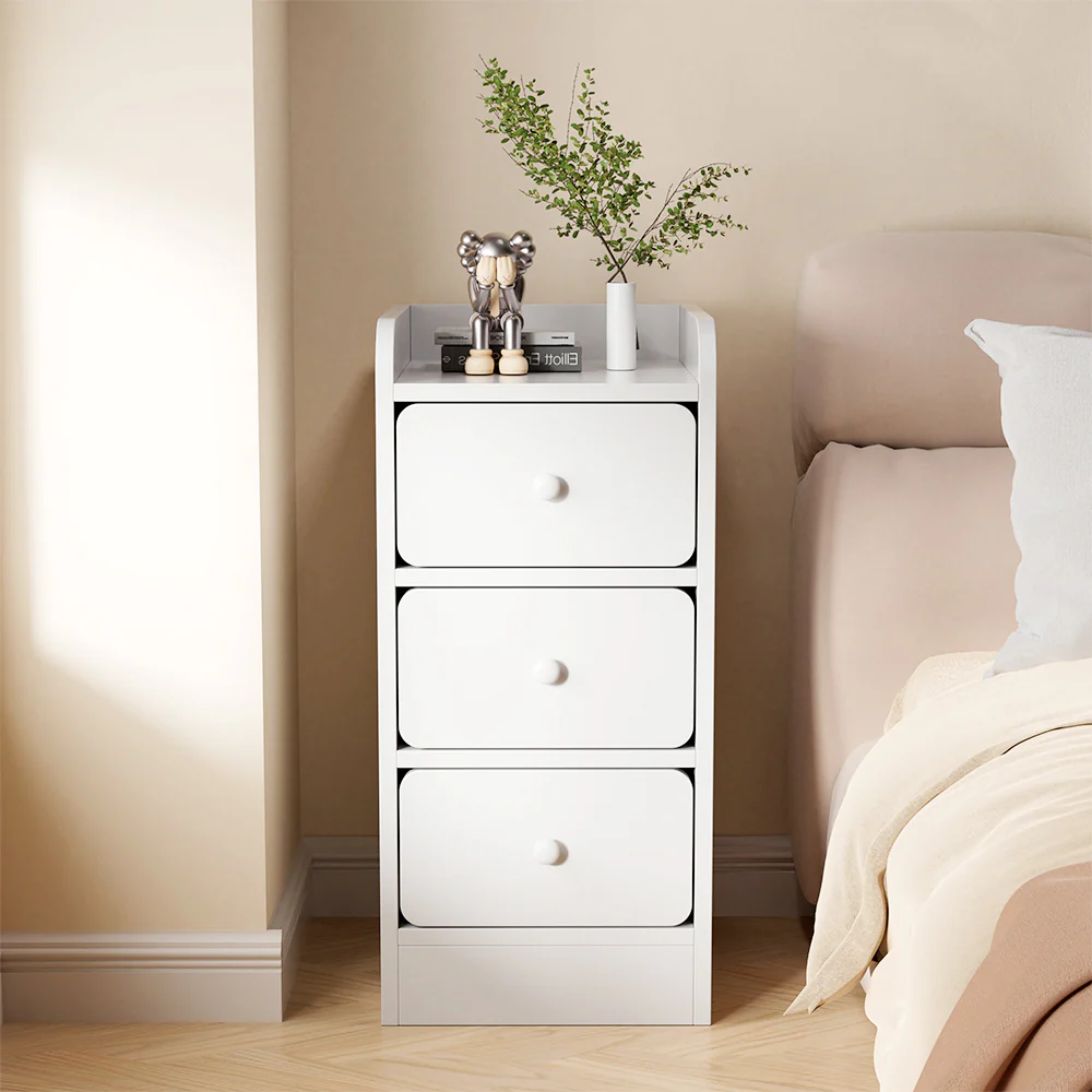 Livingandhome White Bedside Table with Drawers