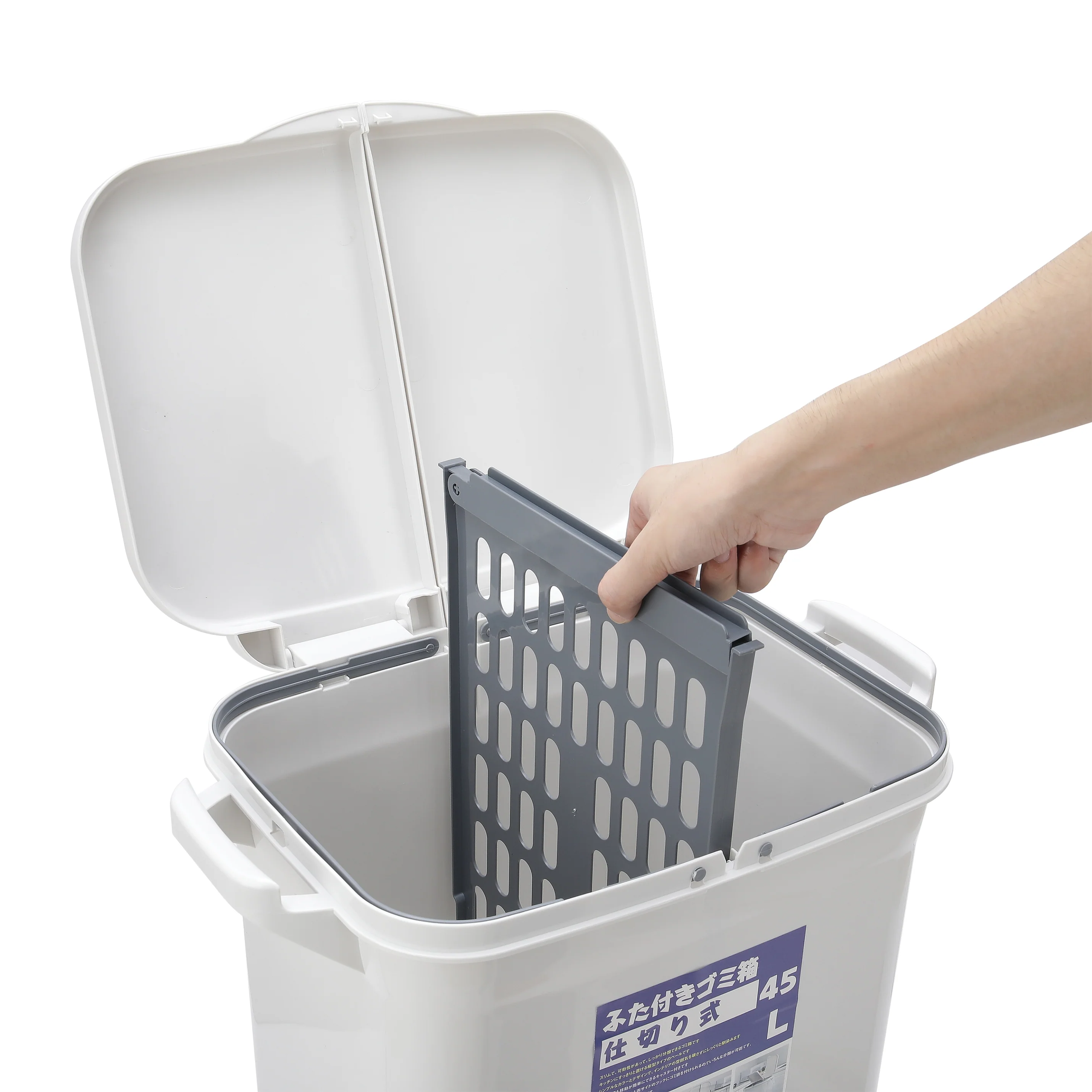 Livingandhome White Double-Layer Three-Compartment Trash Can with Wheels - Image 6