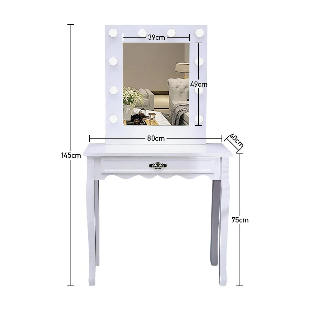 Livingandhome White Dressing Table Makeup Desk Vanity With LED Light Mirror Bedroom - Image 5