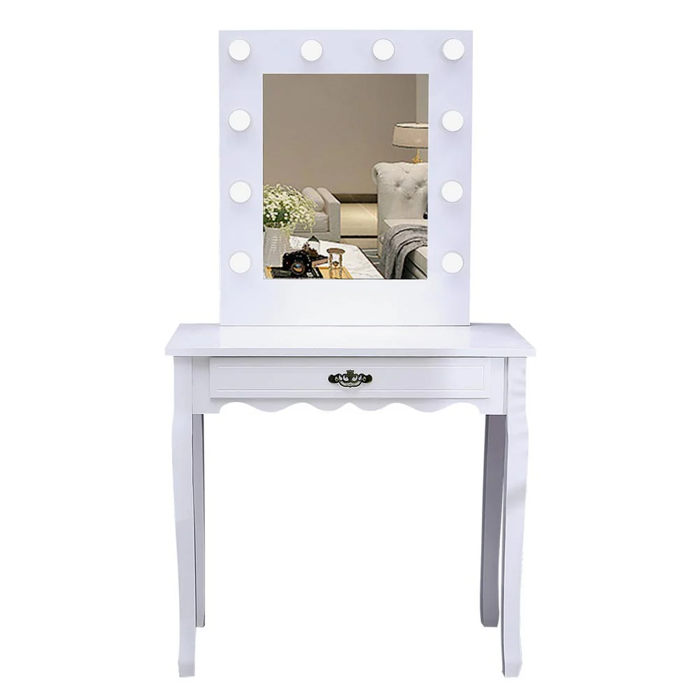 Livingandhome White Dressing Table Makeup Desk Vanity With LED Light Mirror Bedroom - Image 6