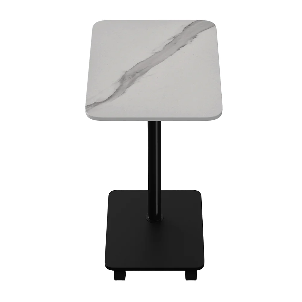 Livingandhome White Marble Mobile C-Shaped Side Table - Image 2