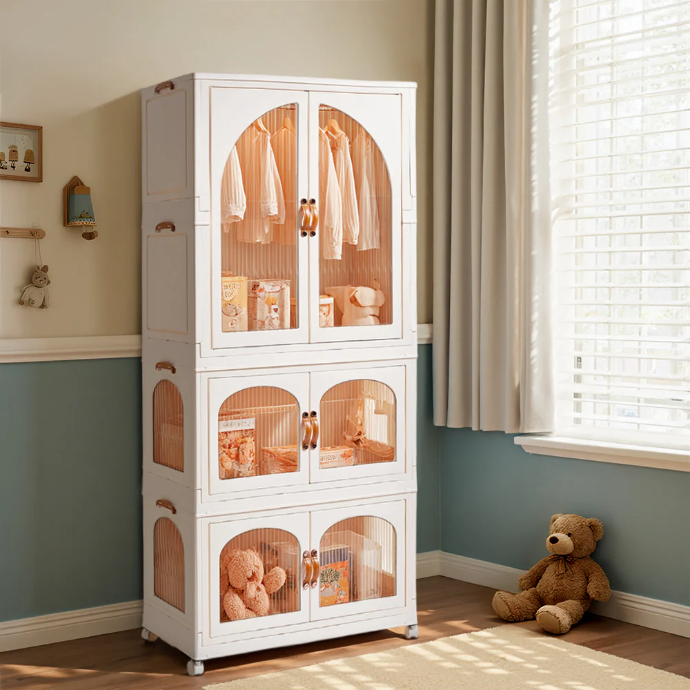 Livingandhome White Plastic Wardrobe And Toy Storage Unit