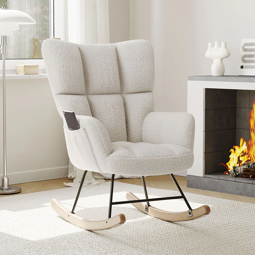 Livingandhome White Sherpa Rocking Chair - Image 2
