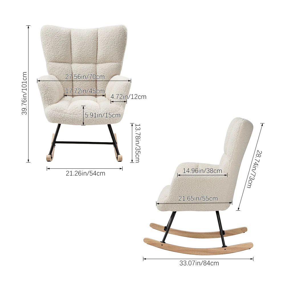Livingandhome White Sherpa Rocking Chair - Image 3
