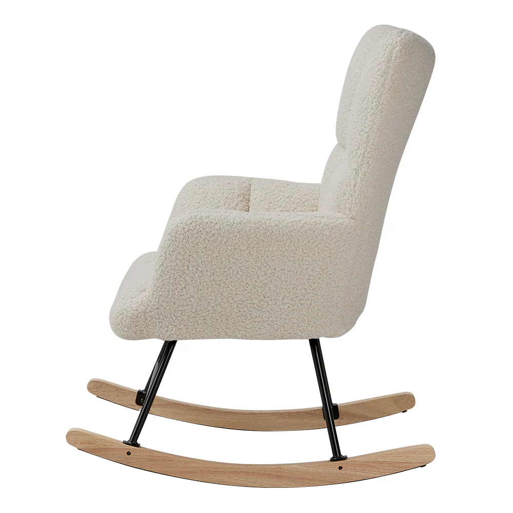 Livingandhome White Sherpa Rocking Chair - Image 4