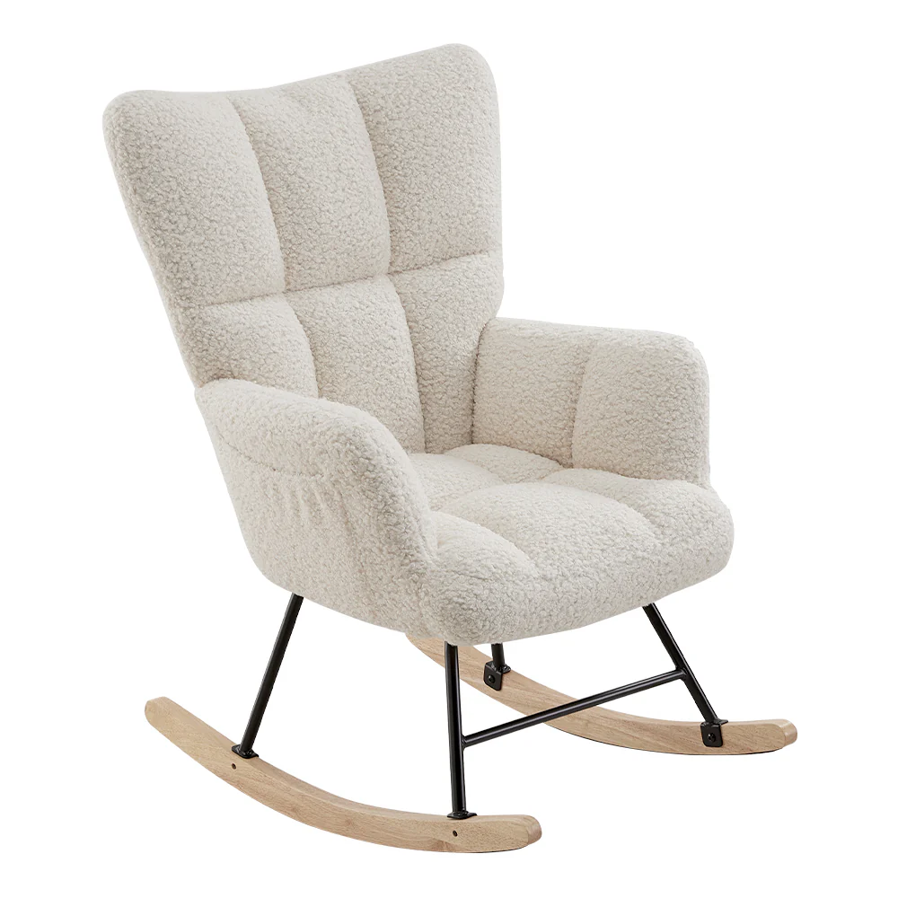 Livingandhome White Sherpa Rocking Chair - Image 6