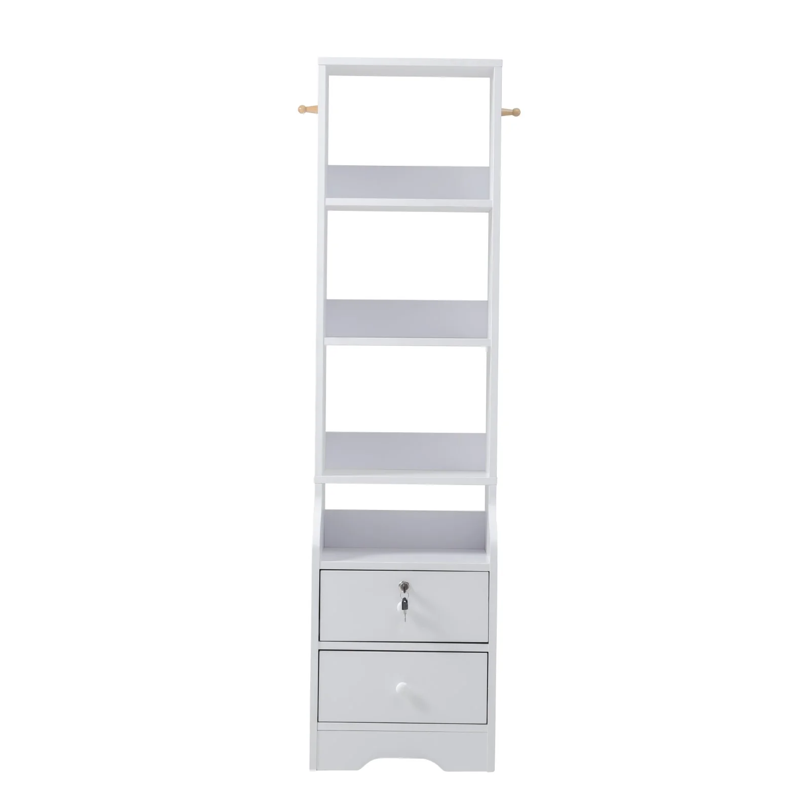 Livingandhome White Slim Storage Shelving Unit With Lockable Drawer - Image 3