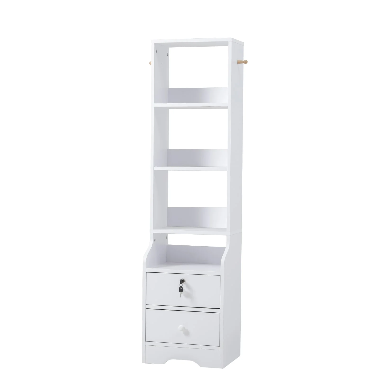 Livingandhome White Slim Storage Shelving Unit With Lockable Drawer - Image 4
