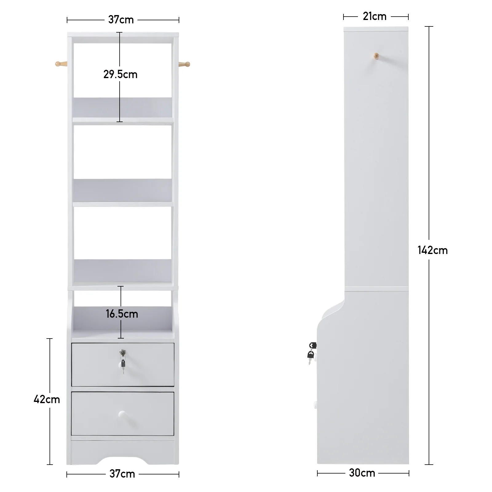 Livingandhome White Slim Storage Shelving Unit With Lockable Drawer - Image 8