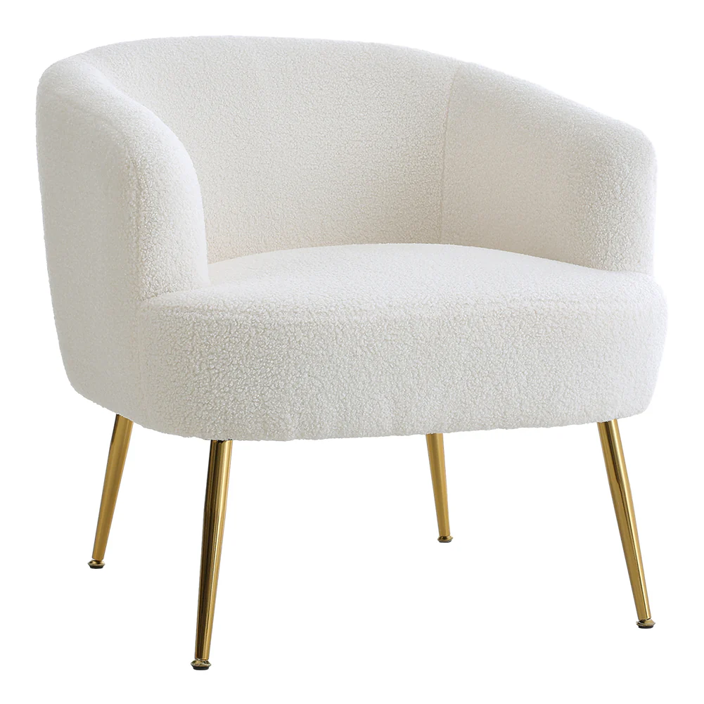 Livingandhome White Teddy Fabric Armchair With Metal Legs - Image 7