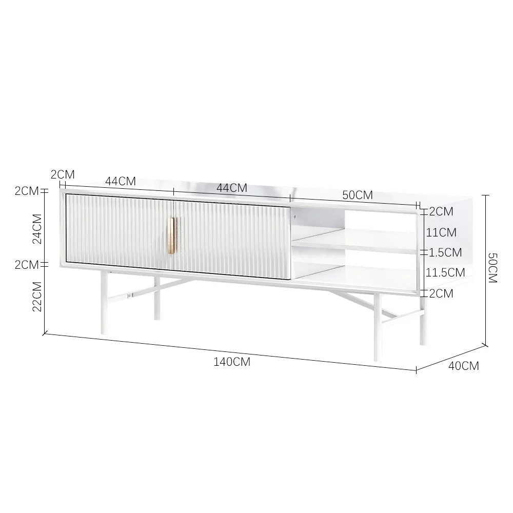 Livingandhome White Wooden TV Unit With Cabinets - Image 3