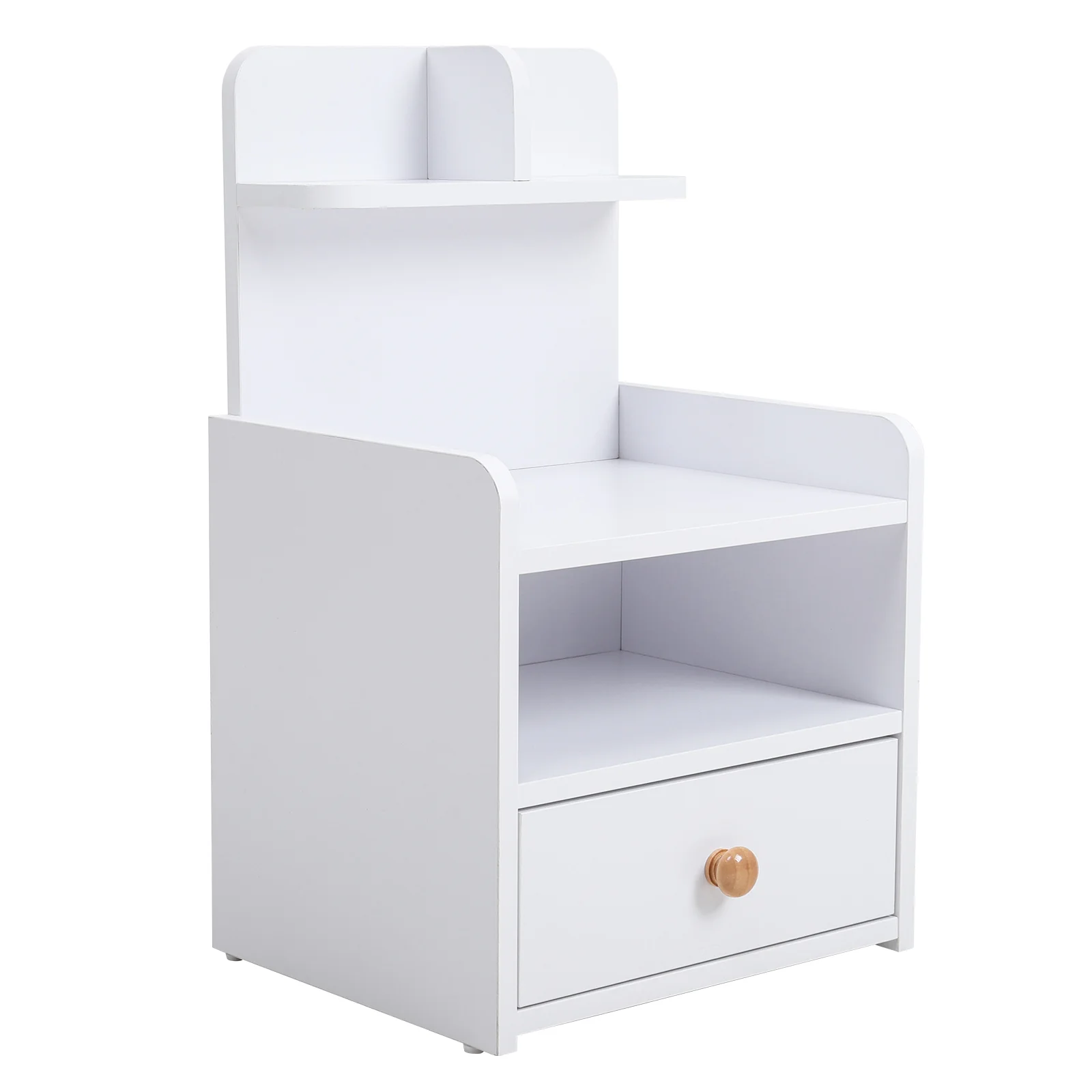 Livingandhome Wooden 1-Drawer Bedside Table Nightstand with a Shelf - Image 4
