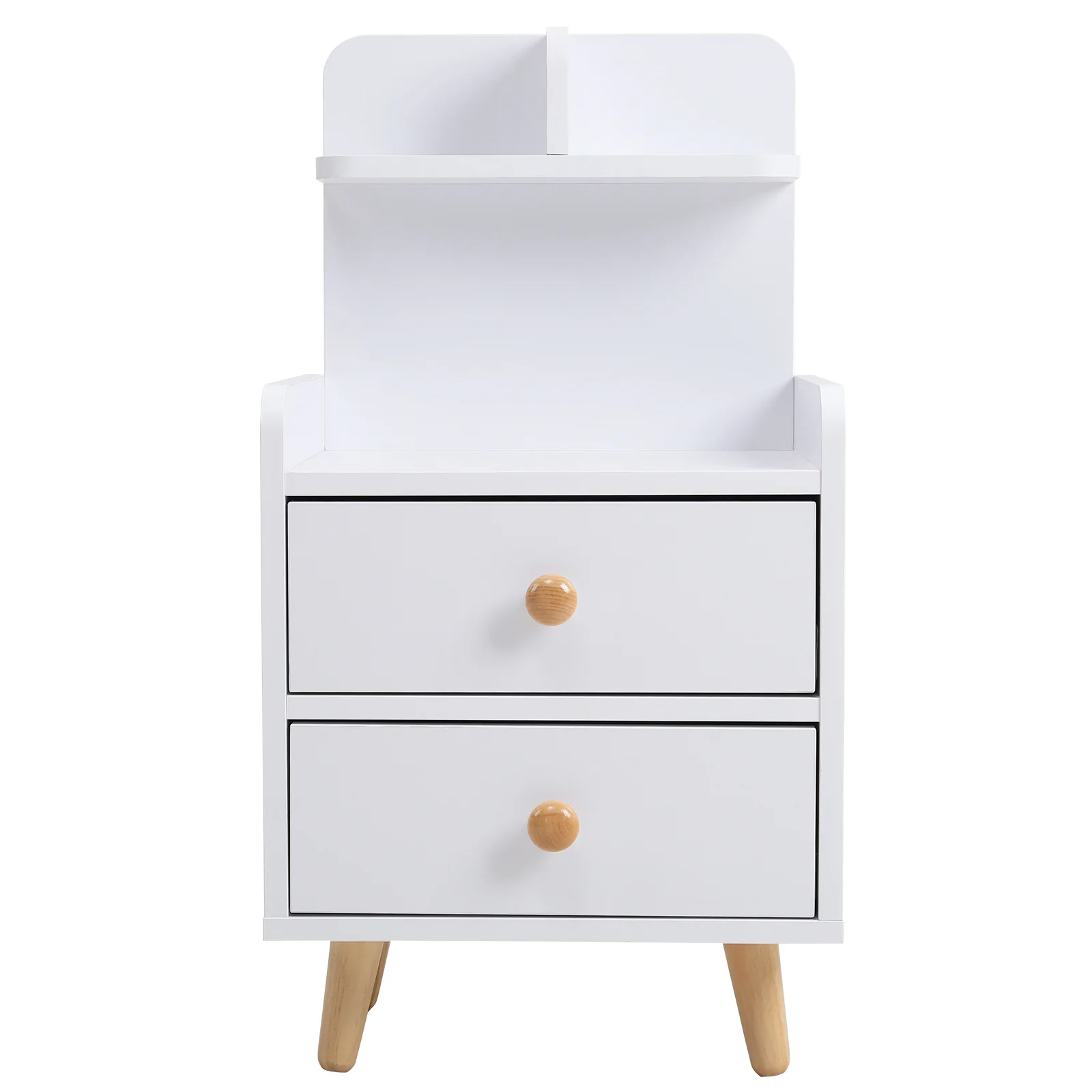 Livingandhome Wooden 2-Drawer Bedside Table Nightstand with a Shelf and Wooden Legs - Image 3