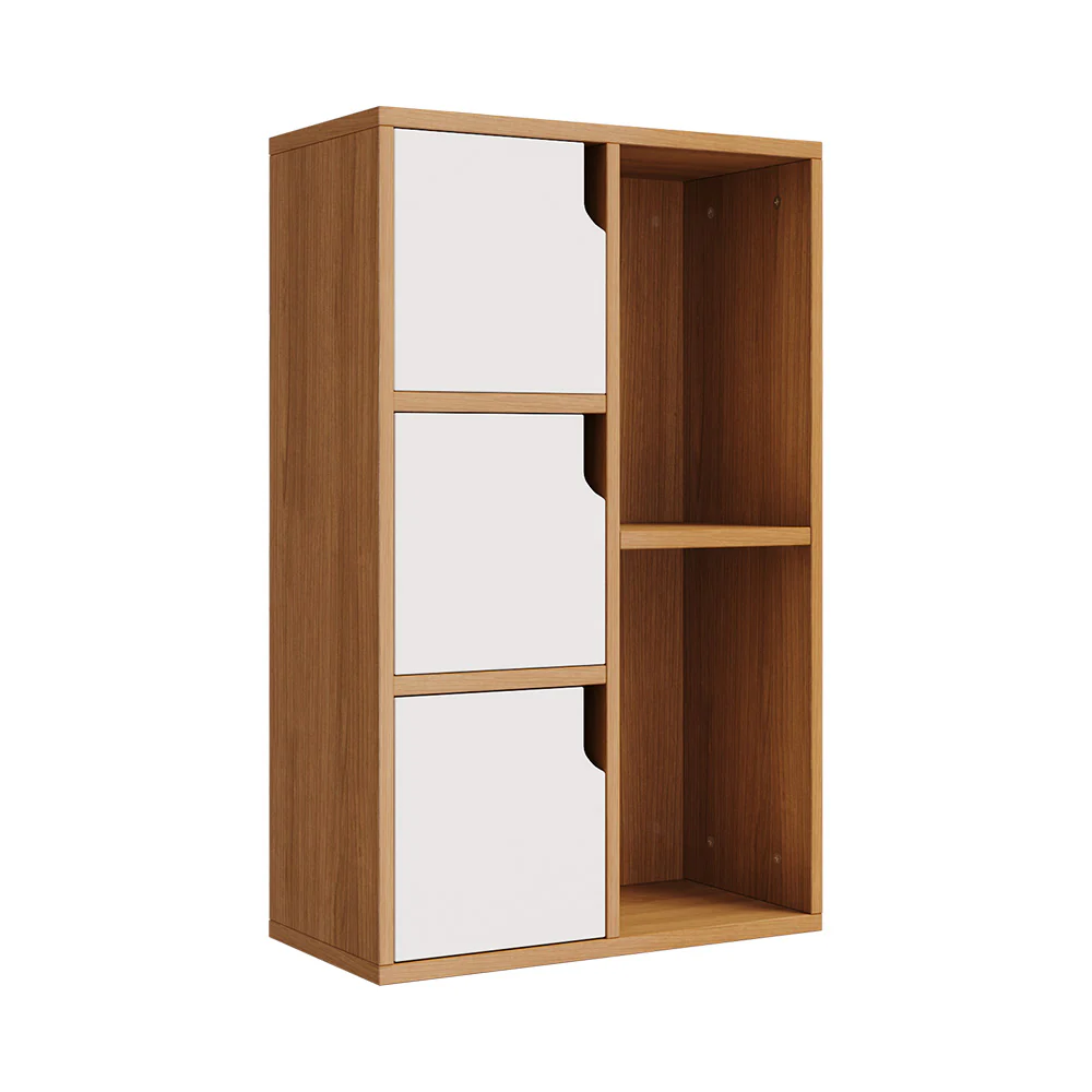 Livingandhome Wooden Bookcase Storage Cabinet with Doors and Open Shelf - Image 5