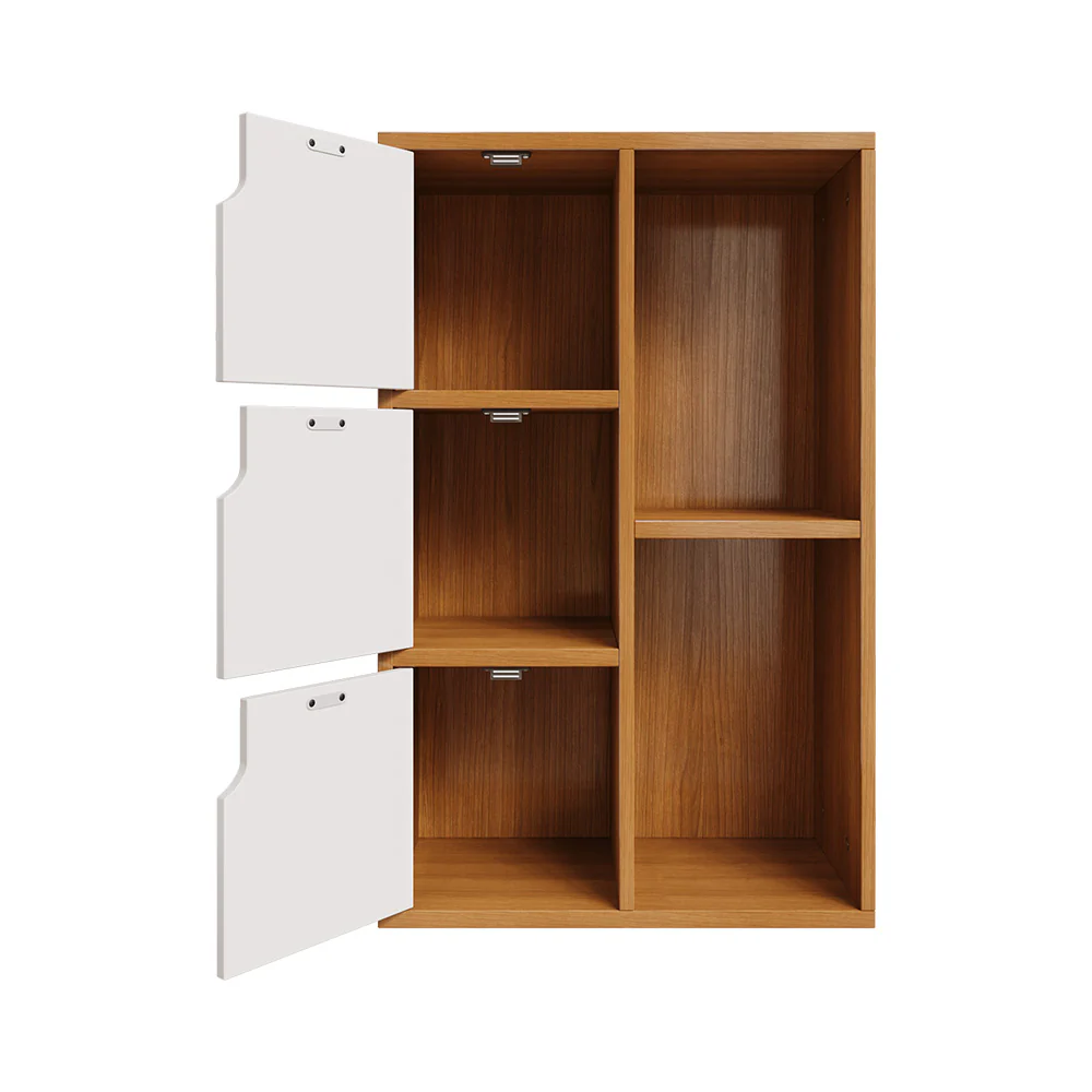 Livingandhome Wooden Bookcase Storage Cabinet with Doors and Open Shelf - Image 6