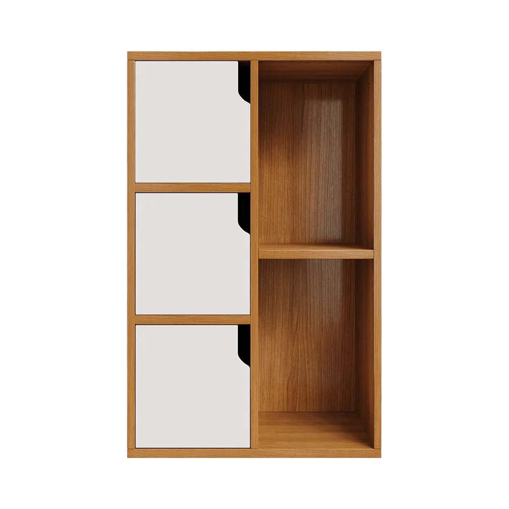 Livingandhome Wooden Bookcase Storage Cabinet with Doors and Open Shelf - Image 8