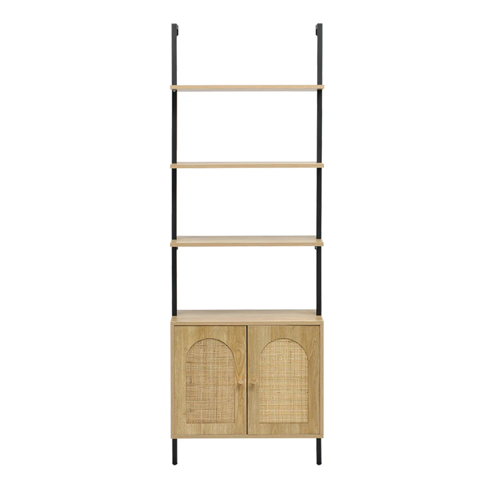 Livingandhome Wooden Bookshelf with Rattan Cabinet - Image 3