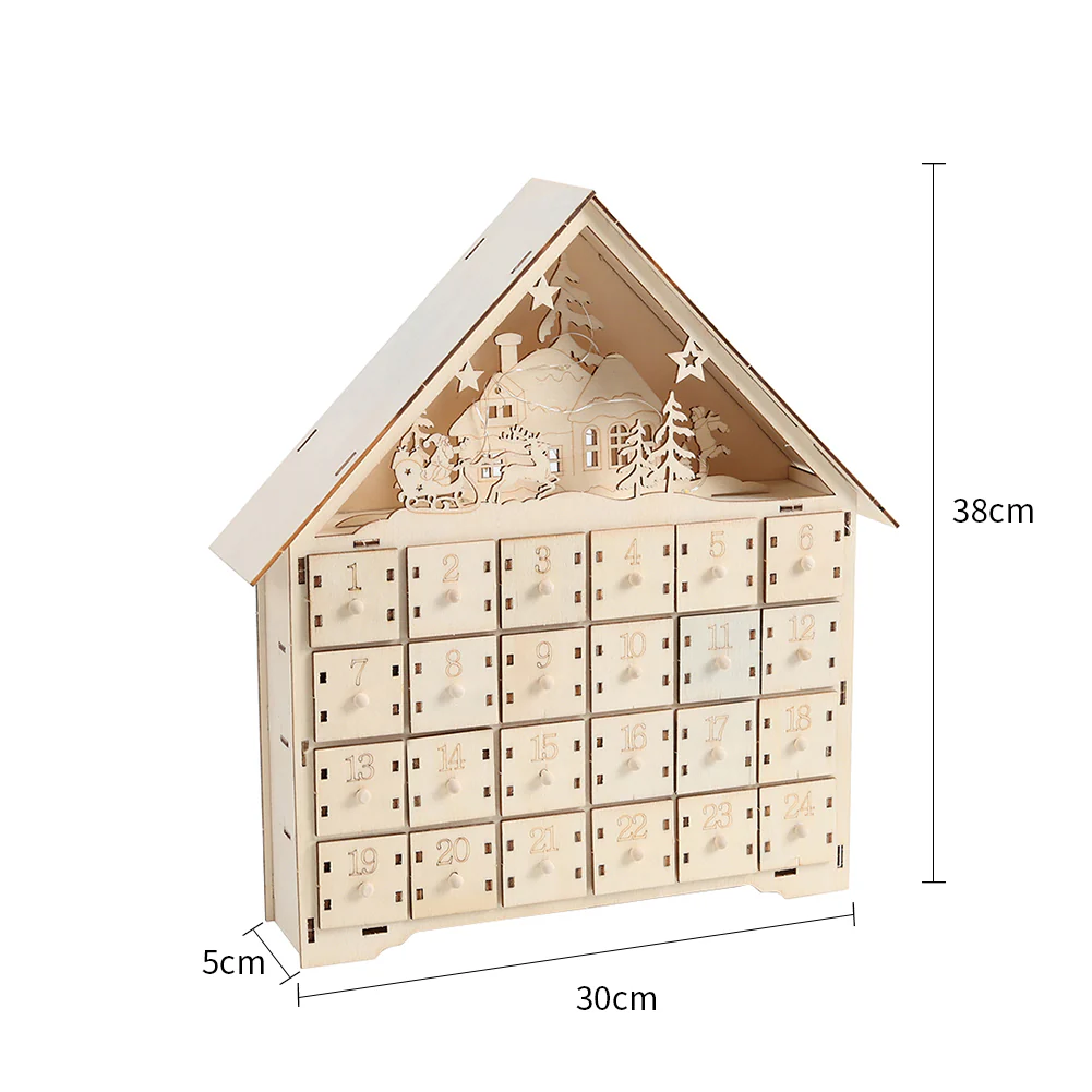 Livingandhome Wooden Christmas Advent Calendar with LED Light - Image 3