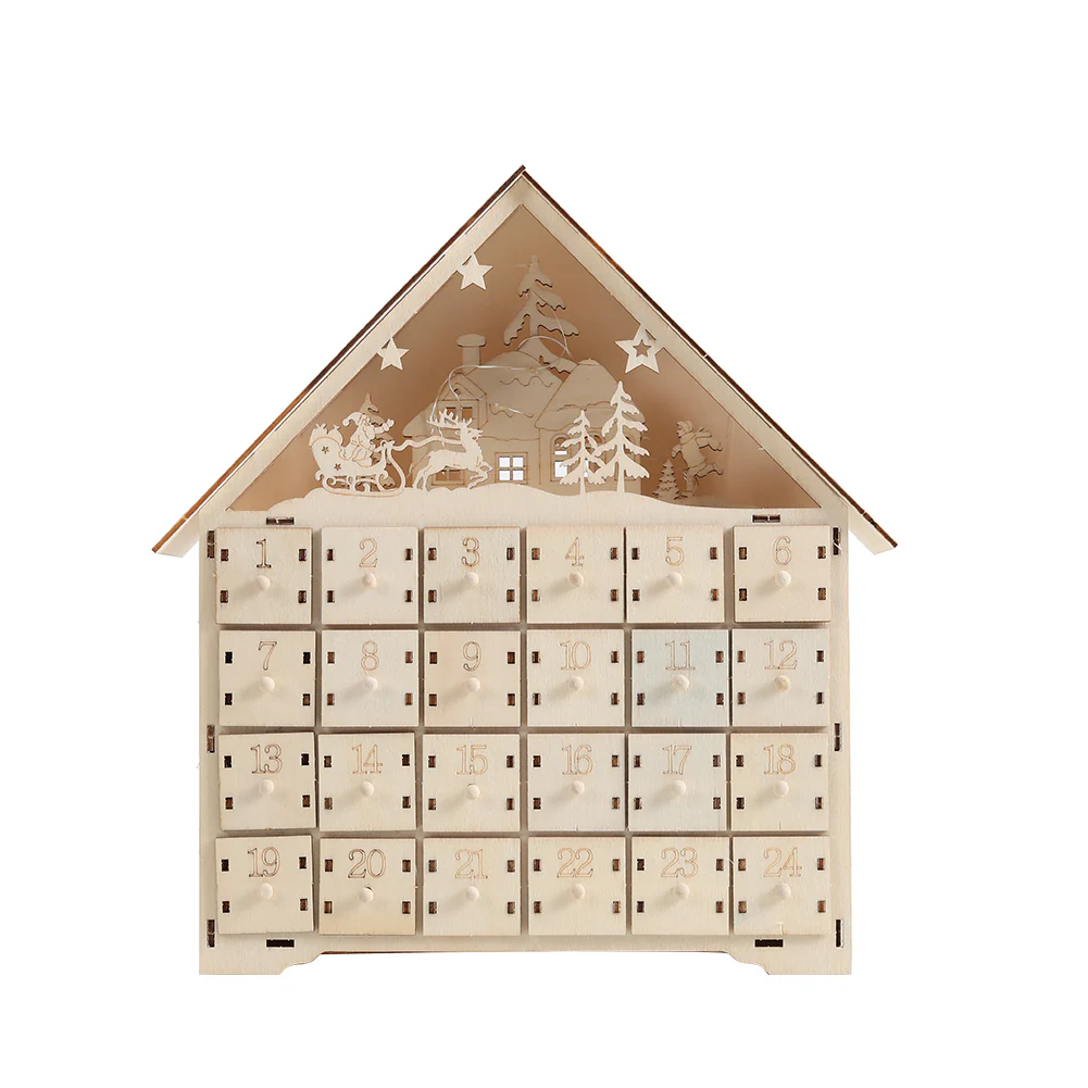 Livingandhome Wooden Christmas Advent Calendar with LED Light - Image 4