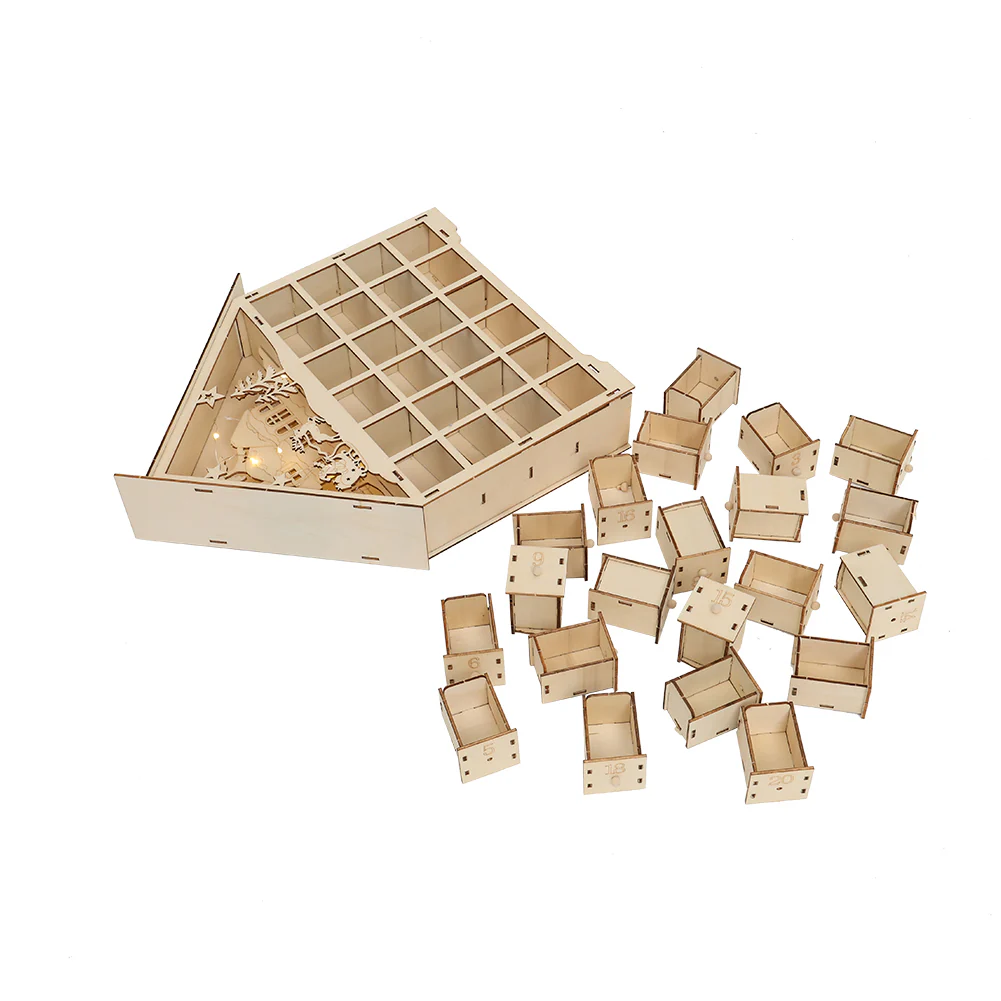 Livingandhome Wooden Christmas Advent Calendar with LED Light - Image 6