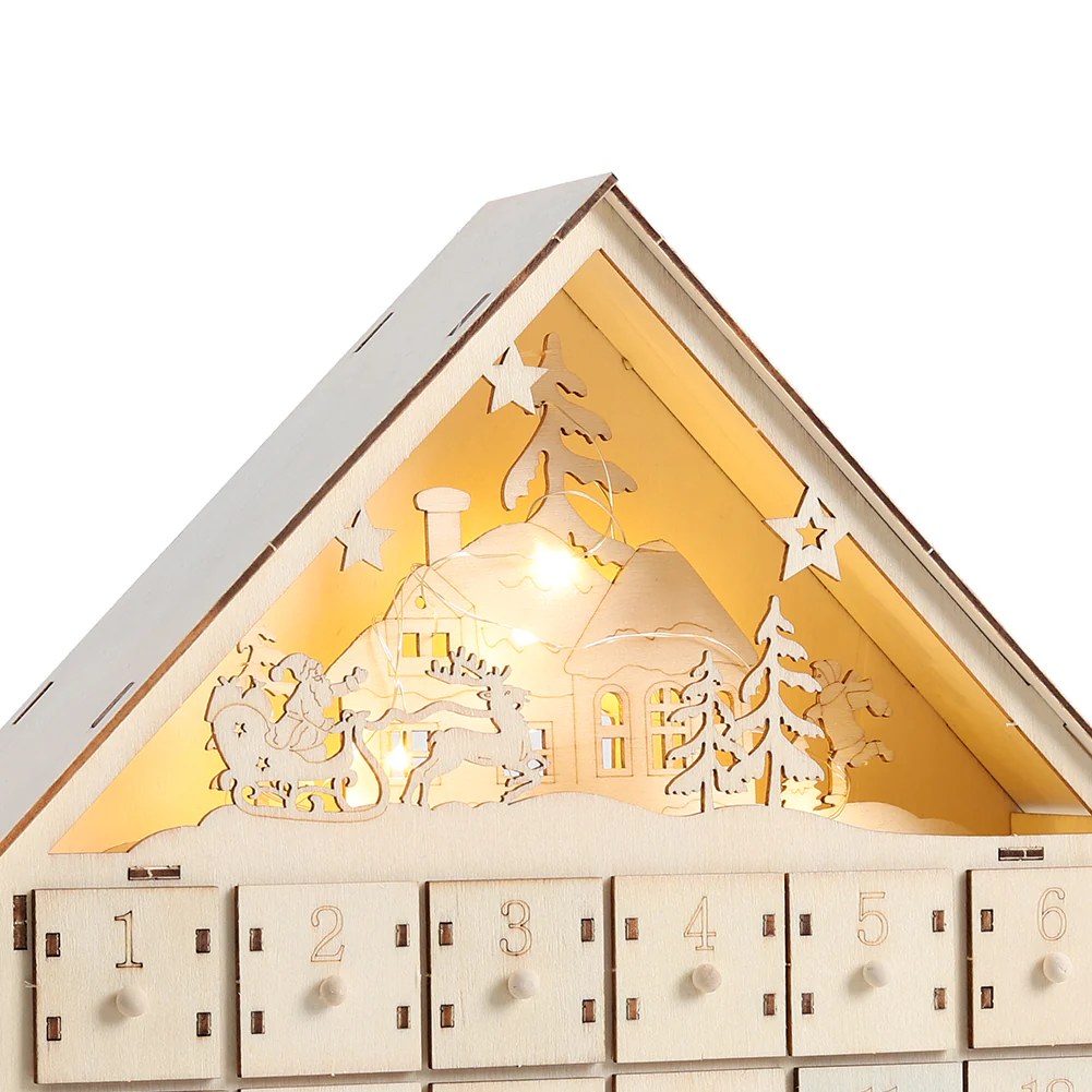 Livingandhome Wooden Christmas Advent Calendar with LED Light - Image 7