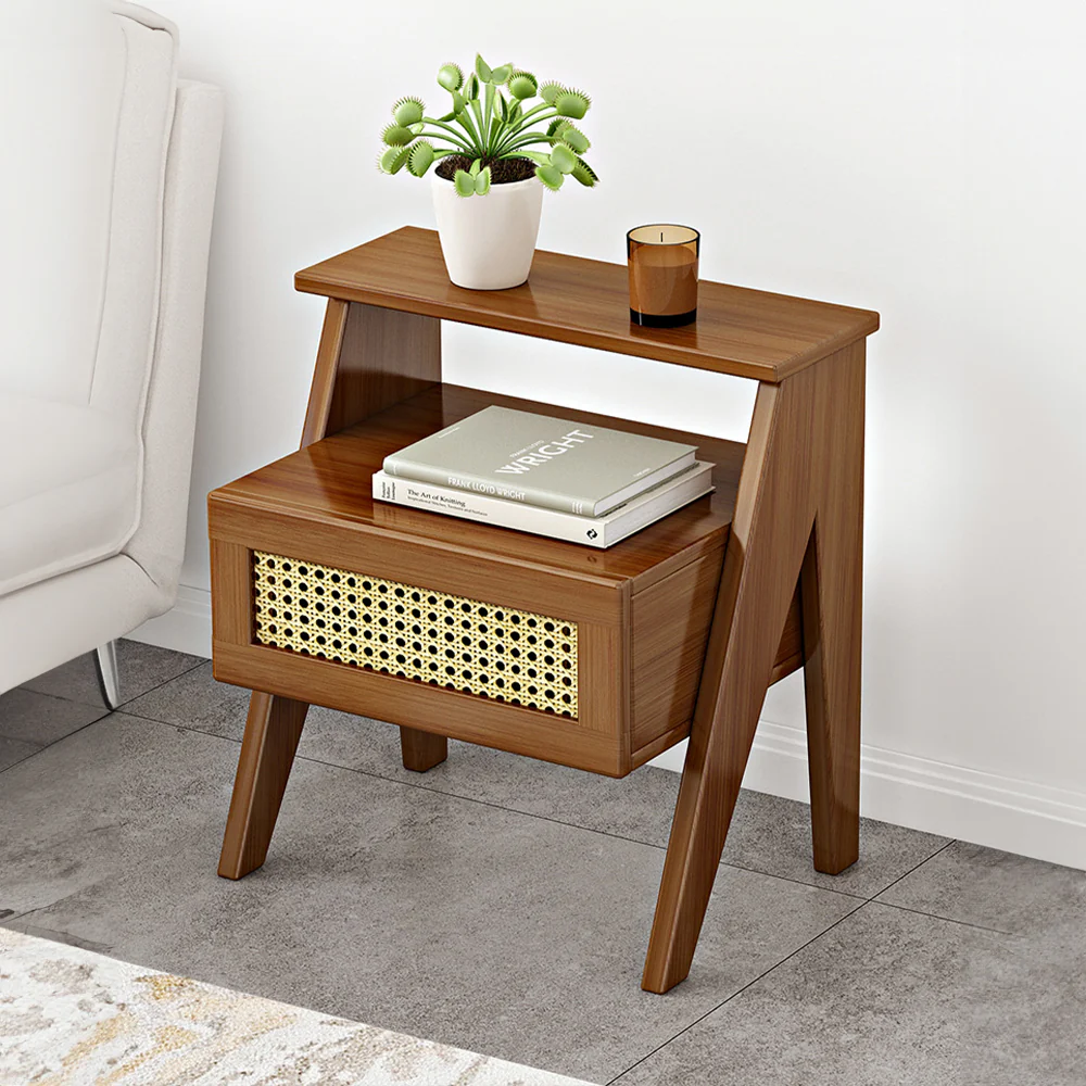 Livingandhome Wooden Nightstand Storage Cabinet with Shelf - Image 2