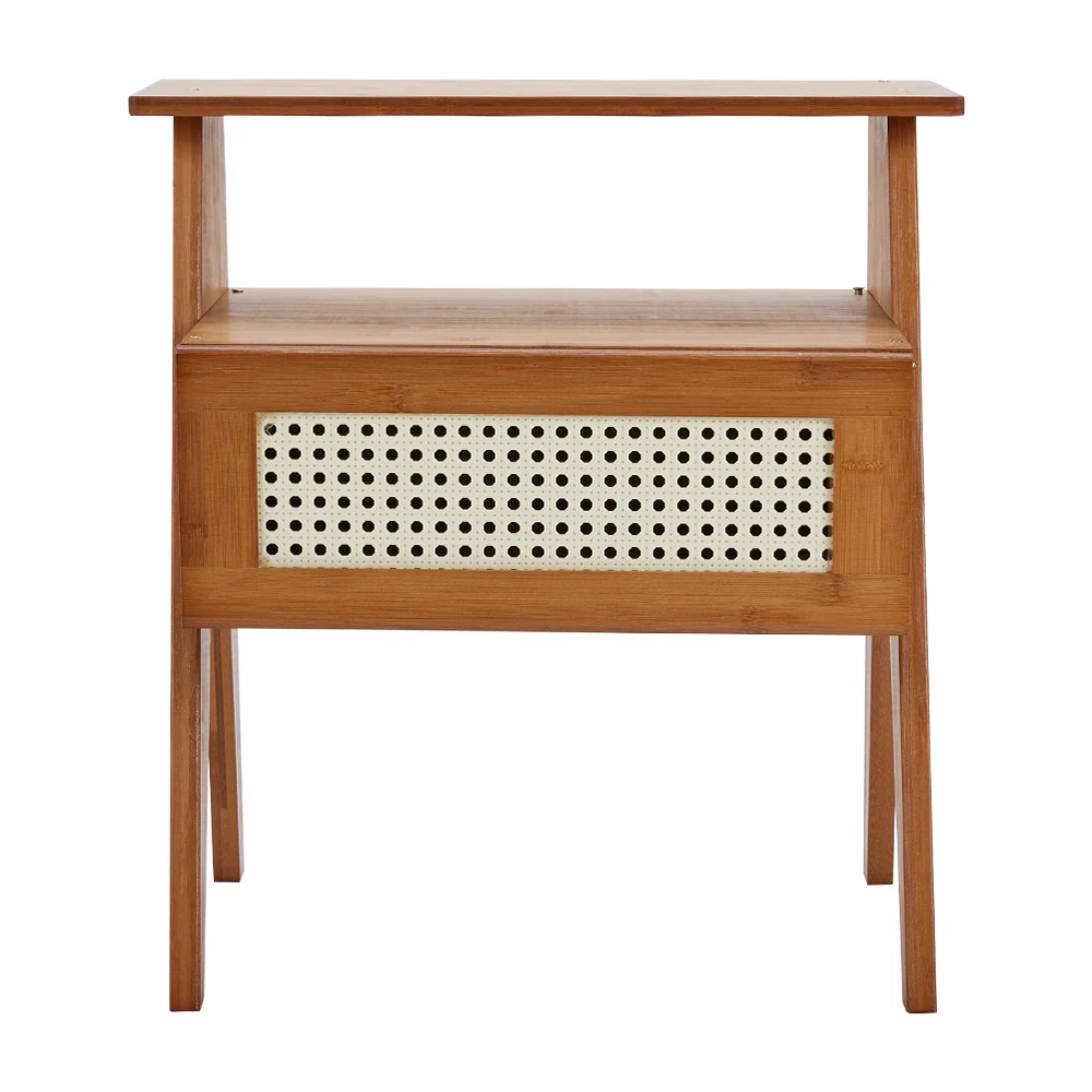 Livingandhome Wooden Nightstand Storage Cabinet with Shelf - Image 3