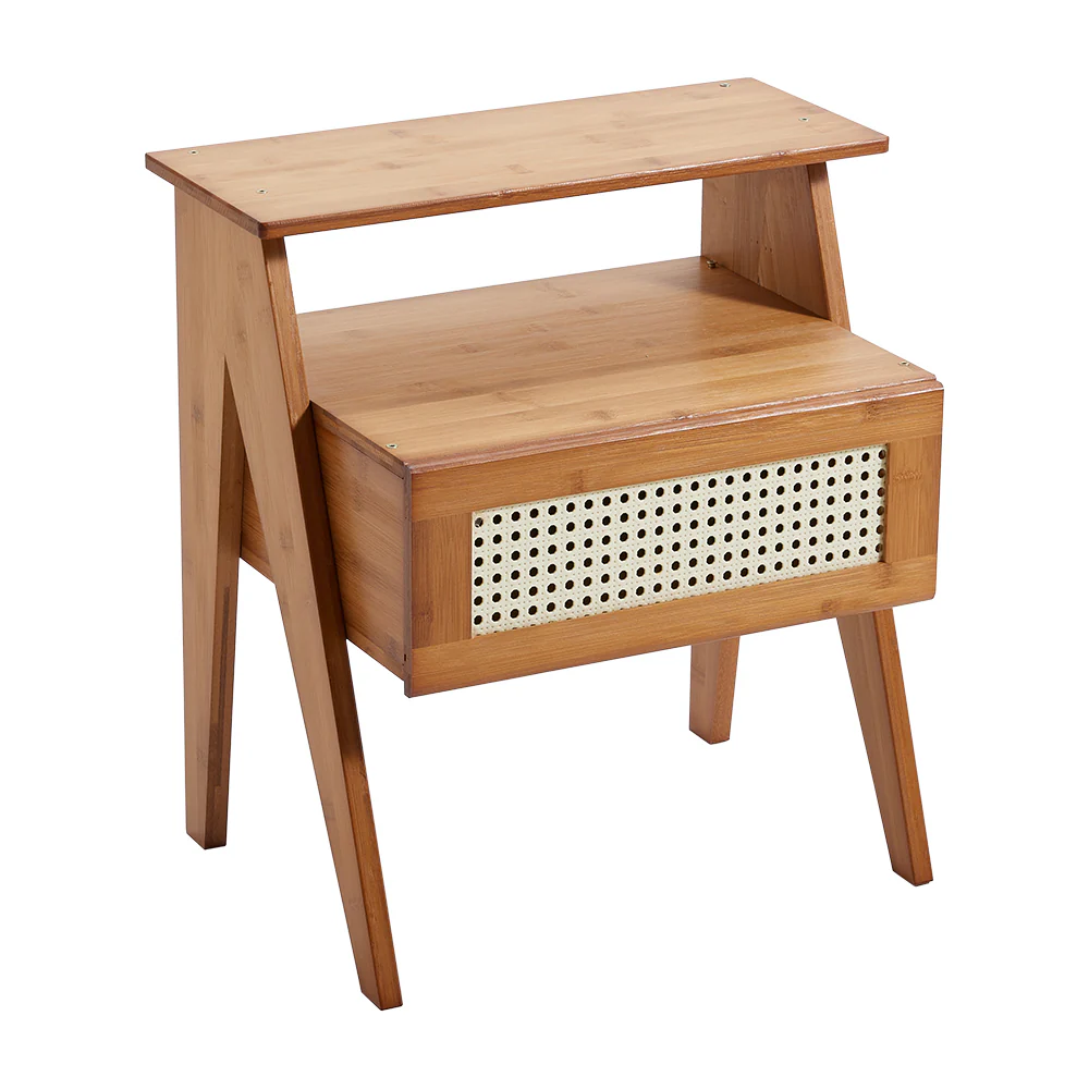 Livingandhome Wooden Nightstand Storage Cabinet with Shelf - Image 4