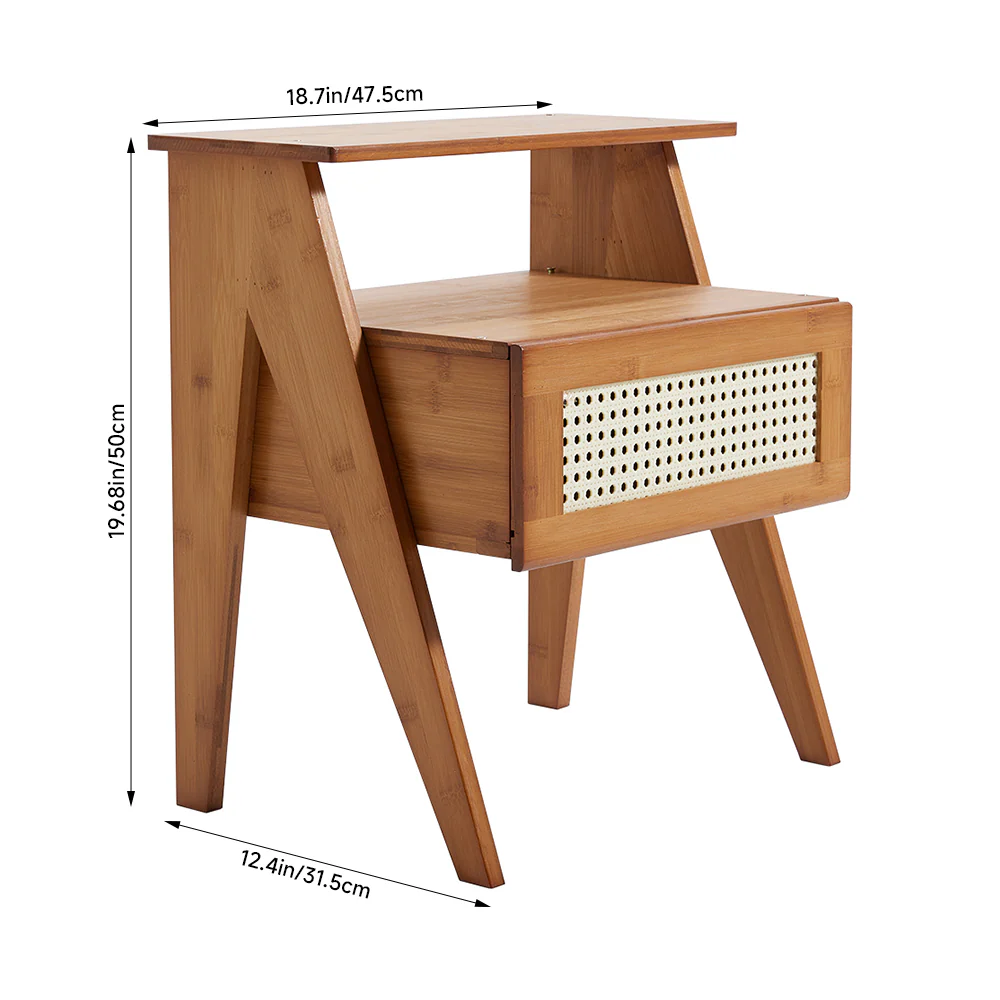 Livingandhome Wooden Nightstand Storage Cabinet with Shelf - Image 8