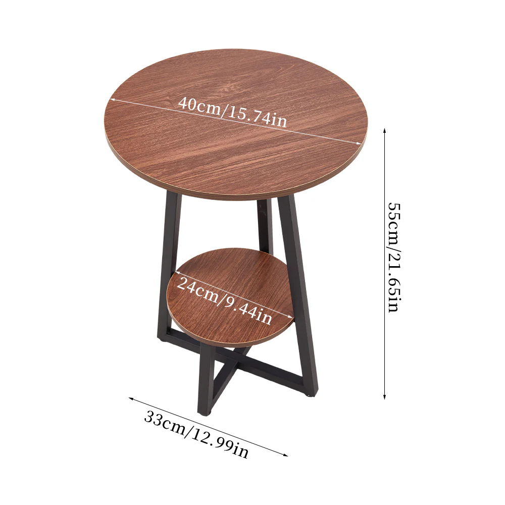 Livingandhome Wooden Round Side Table with Steel Frame - Image 3