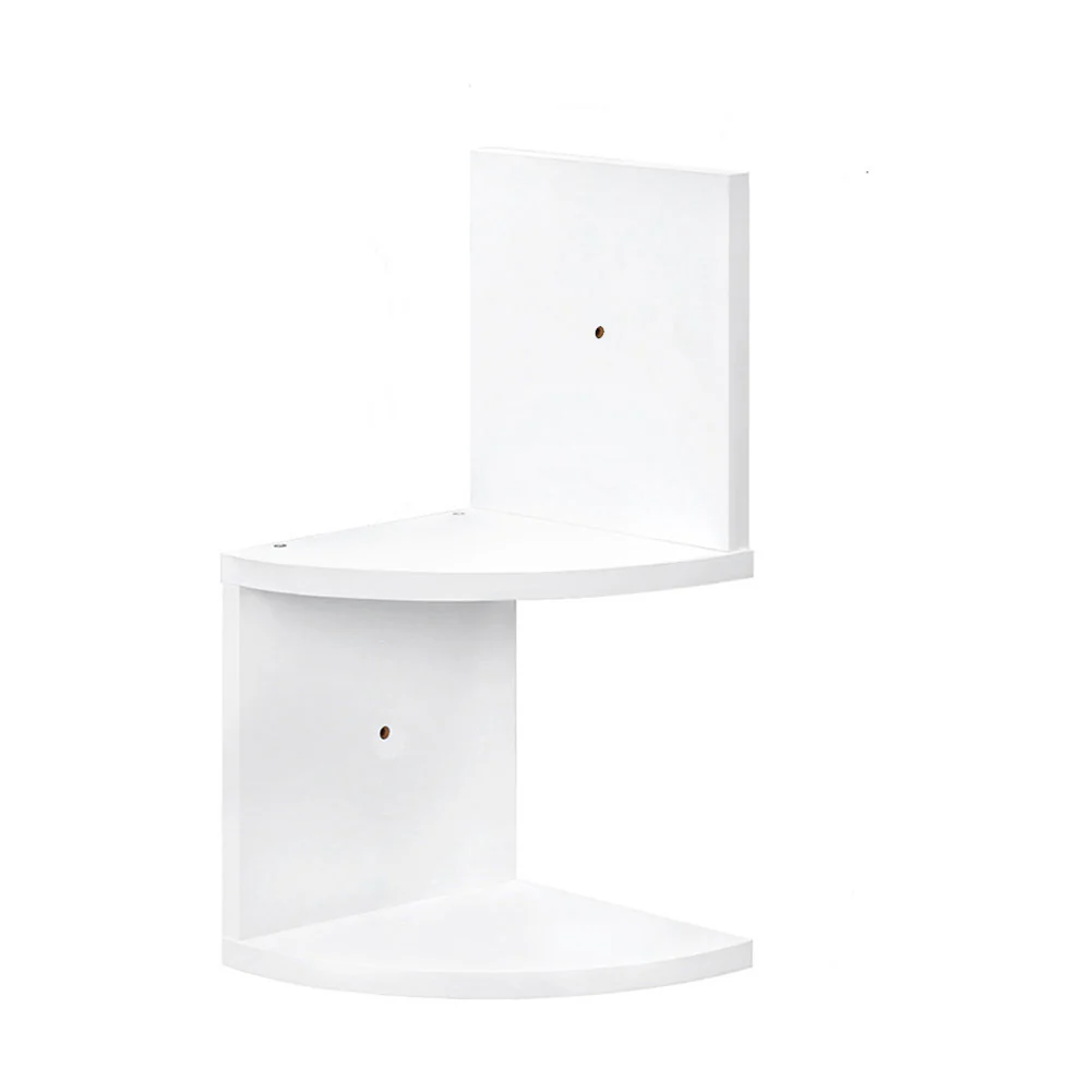 Livingandhome Wooden Zigzag Floating Corner Shelves 2-Tier White - Image 4