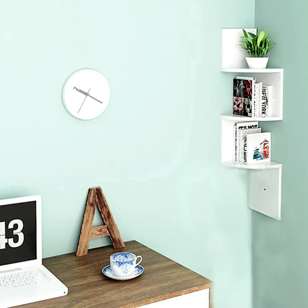 Livingandhome Wooden Zigzag Floating Corner Shelves 3-Tier White