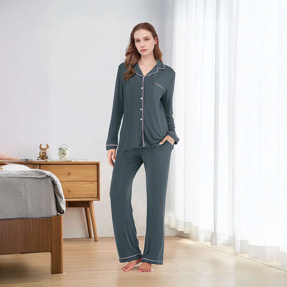 Long Sleeve Camp Collar Loungewear Set