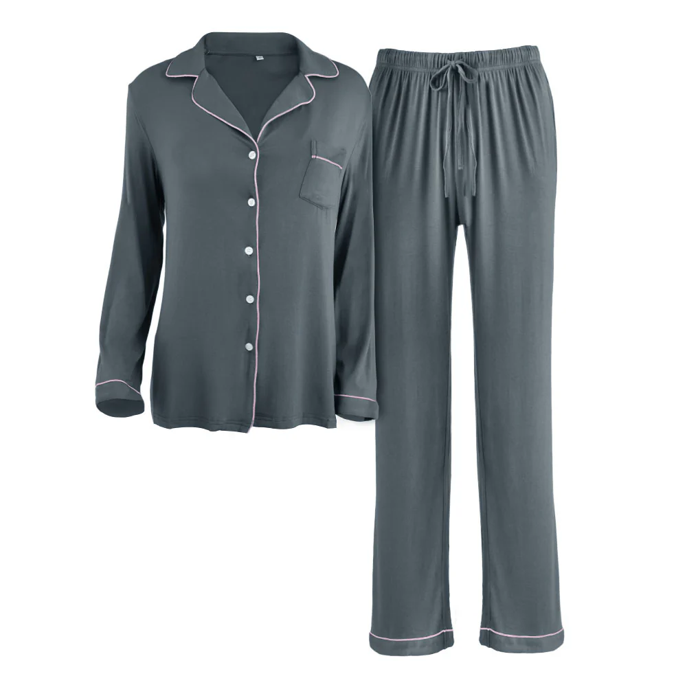 Long Sleeve Camp Collar Loungewear Set - Image 2