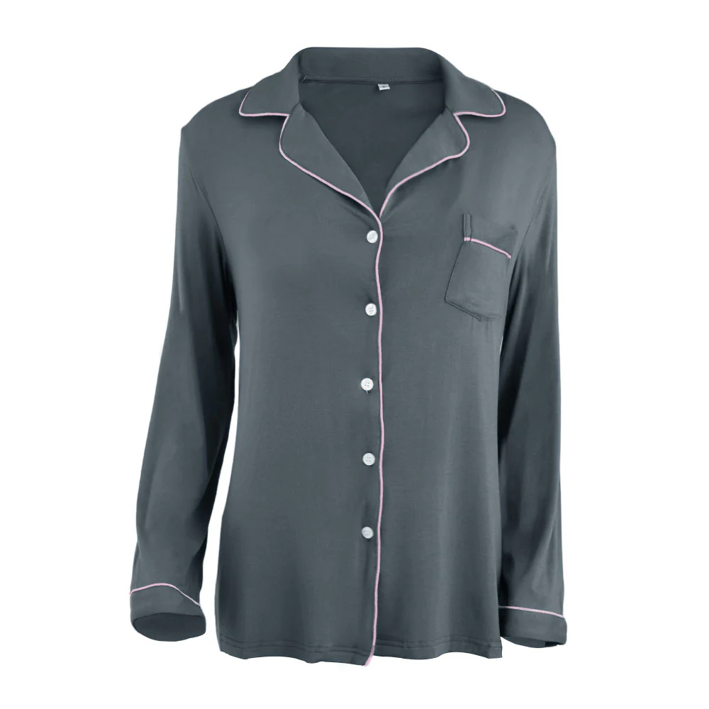 Long Sleeve Camp Collar Loungewear Set - Image 3