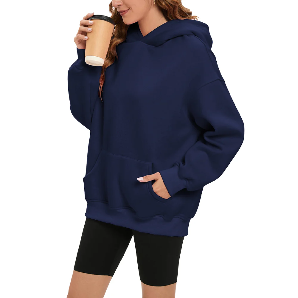 Long Sleeve Hooded Sweatshirt - Navy - Image 3