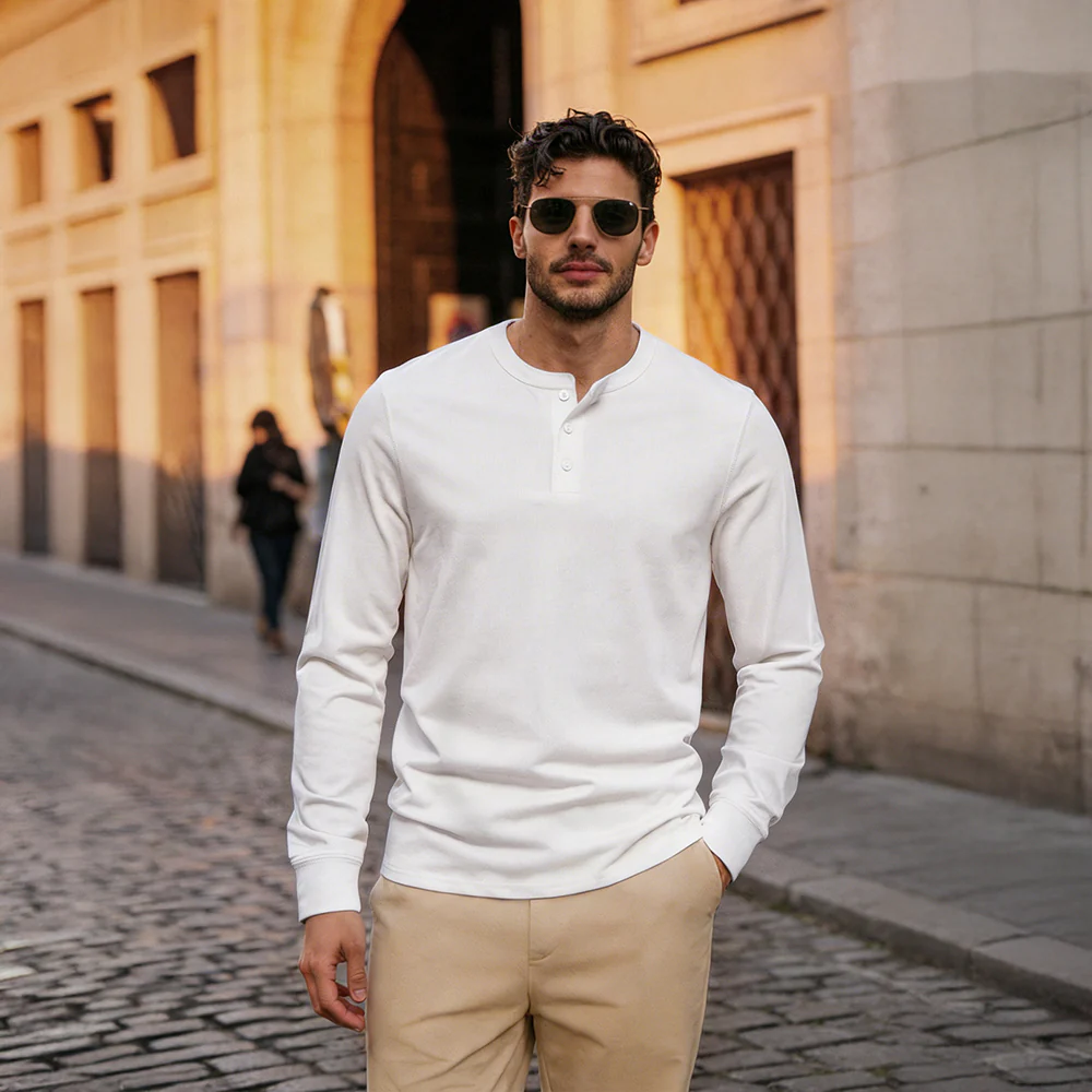 Long-Sleeved Henley T-Shirt