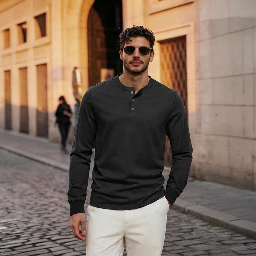Long-Sleeved Henley T-Shirt