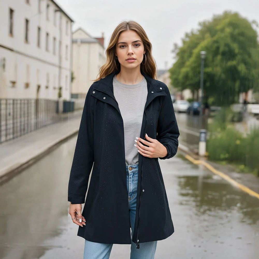 Long Trench Coat with Detachable Hood