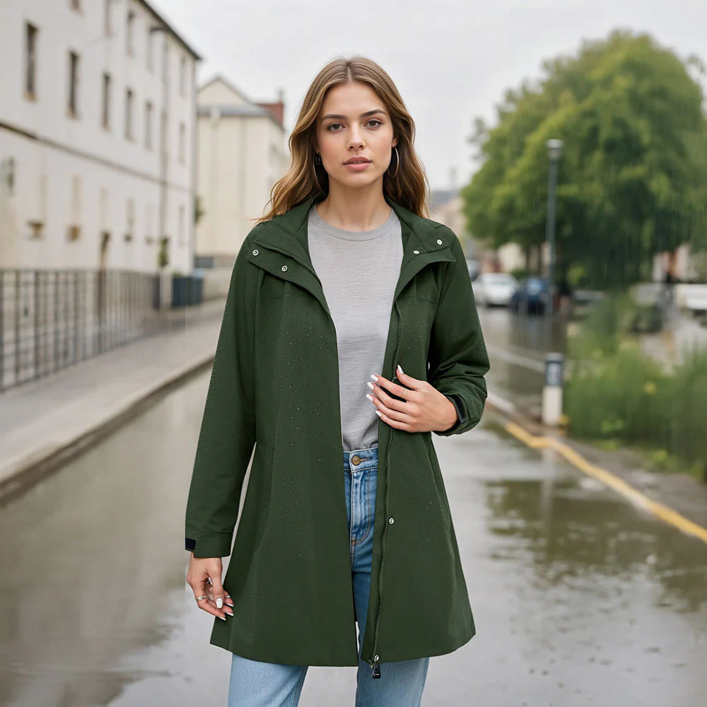 Long Trench Coat with Detachable Hood