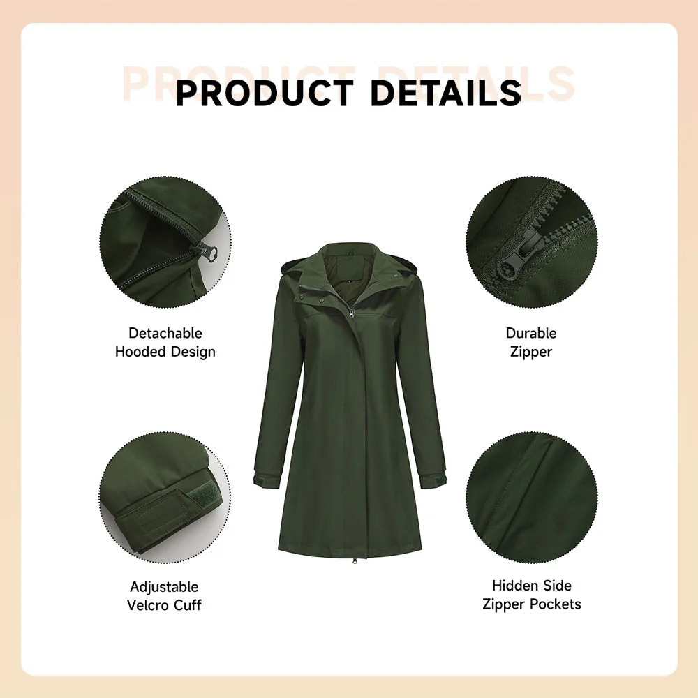 Long Trench Coat with Detachable Hood - Image 5